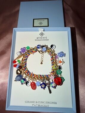 Viral atterri Multicolor Ceramic Charm Bracelet - Rainbow Flower & Heart Accents